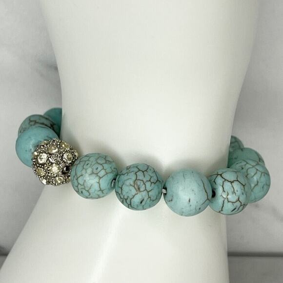 Rhinestone Faux Turquoise Bubble Beaded Stretch Bracelet - Picture 3 of 6